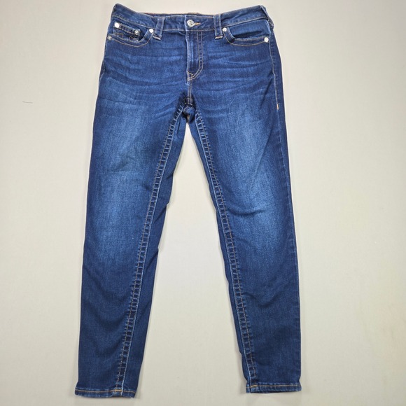 True Religion Jennie Curvy Mid Rise Super Skinny Jeans Dark Wash Women Size 33 - Picture 1 of 12